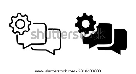 This icon visually represents the settings or configuration of a chat system, combining communication elements with mechanical precision