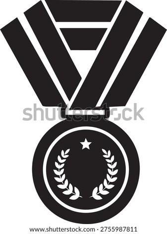This iconic silhouette of a medal with a star and laurel wreath represents success, victory, and honorable achievement. Ideal for recognizing excellence.