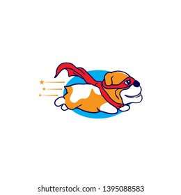 This is an illustrated form of dog flying in a costume of a superhero that will eradicate evil in the city.