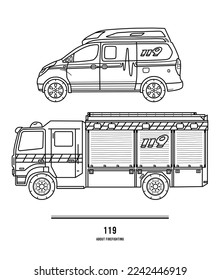 Diese Abbildung zeigt 119 Krankenwagen und Feuerwehrwagen in Korea.