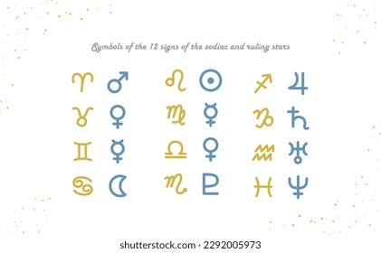 This is an illustration of the 12 signs of the zodiac and their ruling star signs