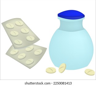 This illustration is about pharmaceutical medicines. This logotype can be used for medical organizations and pharmacy. Vector, isolated.