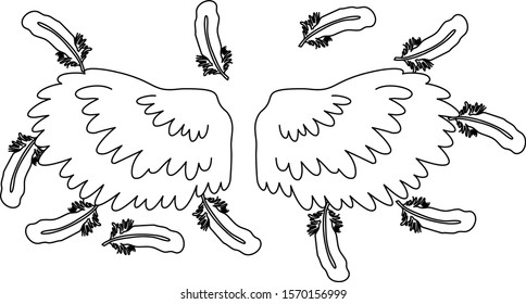 This is a illustration of Angel wings of feathers fluttering 