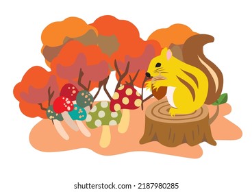 This illustration of autumn mountain squirrel