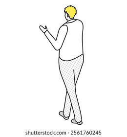 This is an illustration of the back view of a man walking in office casual clothes.