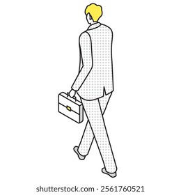 This is an illustration of the back view of a man walking in a suit.