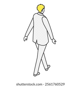 This is an illustration of the back view of a man walking in a suit.