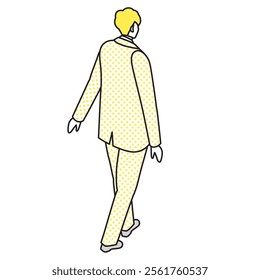 This is an illustration of the back view of a man walking in a suit.