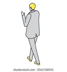 This is an illustration of the back view of a man walking in a suit.