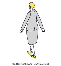 This is an illustration of the back view of a woman walking in a suit.