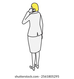 This is an illustration of the back view of a woman making a phone call.