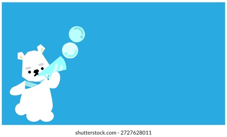 Este é um fundo de ilustração de um urso polar soprando bolhas.