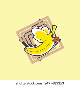 Esta es una ilustración de un personaje de plátano en forma de pájaro