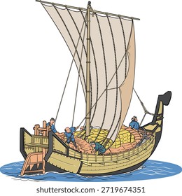 Esta es una ilustración de un barco de barril, un viejo barco utilizado para transportar alcohol.