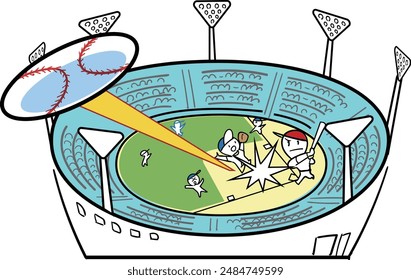 This is an illustration of a baseball stadium where a home run has been hit.