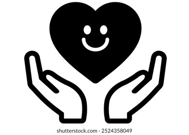 Esta ilustración se basa en un icono de un corazón sonriente envuelto en manos. Se adapta a la Imagen de la salud, la atención médica, los seguros, etc.