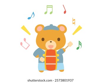 This is an illustration of a bear playing a taiko drum.