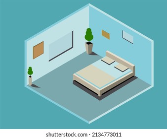 This is an illustration of a bedroom-themed isometric vector