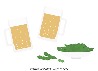 This is an illustration of beer and edamame.