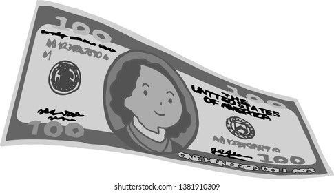 This is an illustration of a bent $ 100 US banknote.