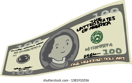 This is an illustration of a bent $ 100 US banknote.