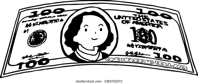 This is an illustration of a bent $ 100 US banknote.