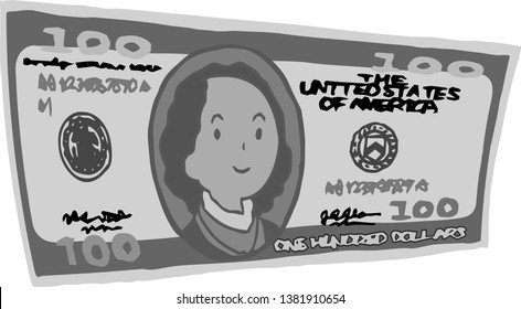 This is an illustration of a bent $ 100 US banknote.
