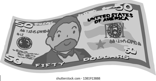 This is an illustration of a bent $ 50 US banknote.
