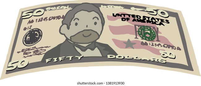 This is an illustration of a bent $ 50 US banknote.