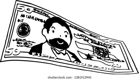 This is an illustration of a bent $ 50 US banknote.