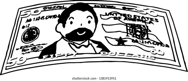 This is an illustration of a bent $ 50 US banknote.