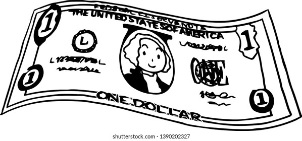 This is an illustration of a bent one dollar US banknote.