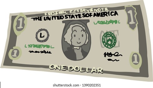 This is an illustration of a bent one dollar US banknote.