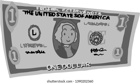 This is an illustration of a bent one dollar US banknote.