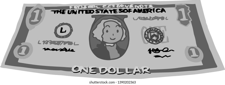 This is an illustration of a bent one dollar US banknote.