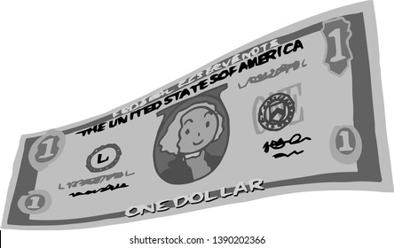 This is an illustration of a bent one dollar US banknote.