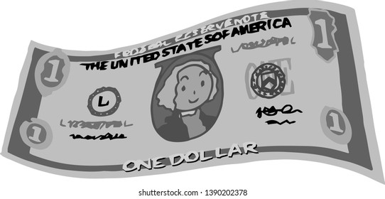 This is an illustration of a bent one dollar US banknote.