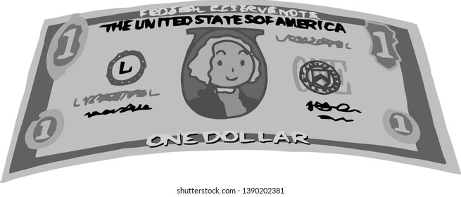 This is an illustration of a bent one dollar US banknote.