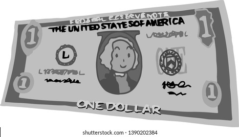 This is an illustration of a bent one dollar US banknote.