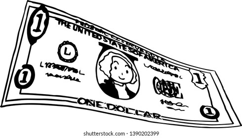 This is an illustration of a bent one dollar US banknote.