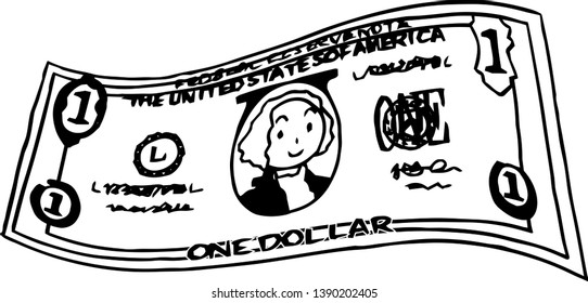 This is an illustration of a bent one dollar US banknote.