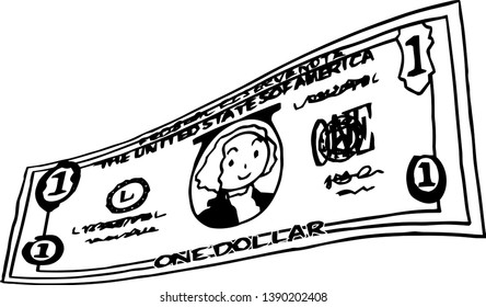 This is an illustration of a bent one dollar US banknote.