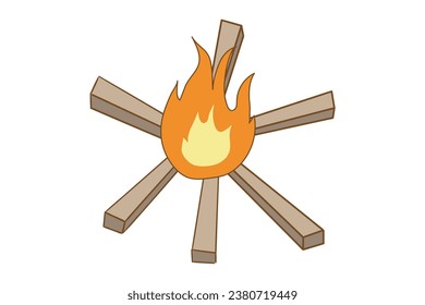 This is an illustration of a bonfire with firewood arranged in "Gassho, open-umbrella style.