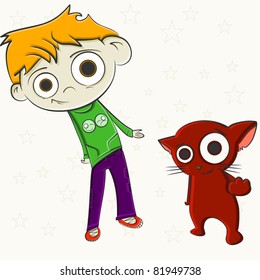 this is illustration of boy with cat.