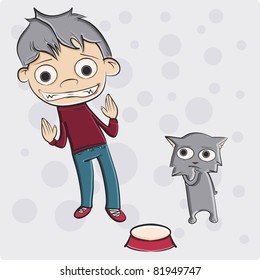 this is illustration of boy with cat.