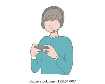 This is an illustration of a boy playing video games.