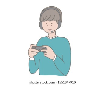 This is an illustration of a boy playing video games.