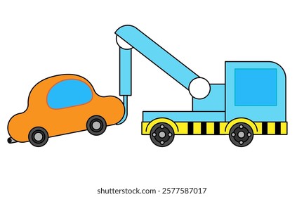 This is an illustration of a broken down car and a tow truck towing it.