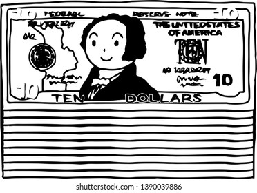 This is an illustration of a bunch of $ 10 US banknotes.