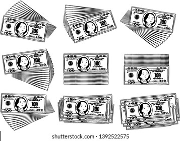 This is an illustration of a bunch of $ 100 US banknotes.
